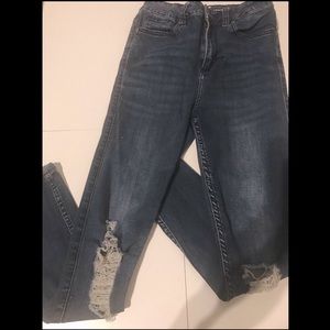 Ripped Skinny Dark Blue Denim Jeans